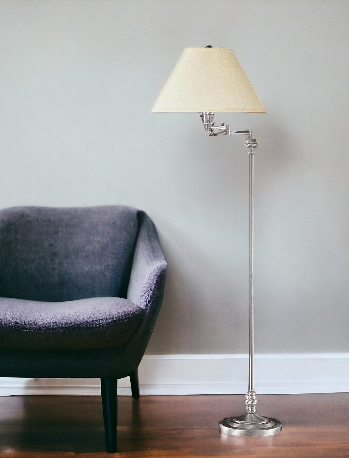 Nickel Swing Arm Floor Lamp With Beige Fabric Empire Shade By Homeroots | Floor Lamps | Modishstore - 6