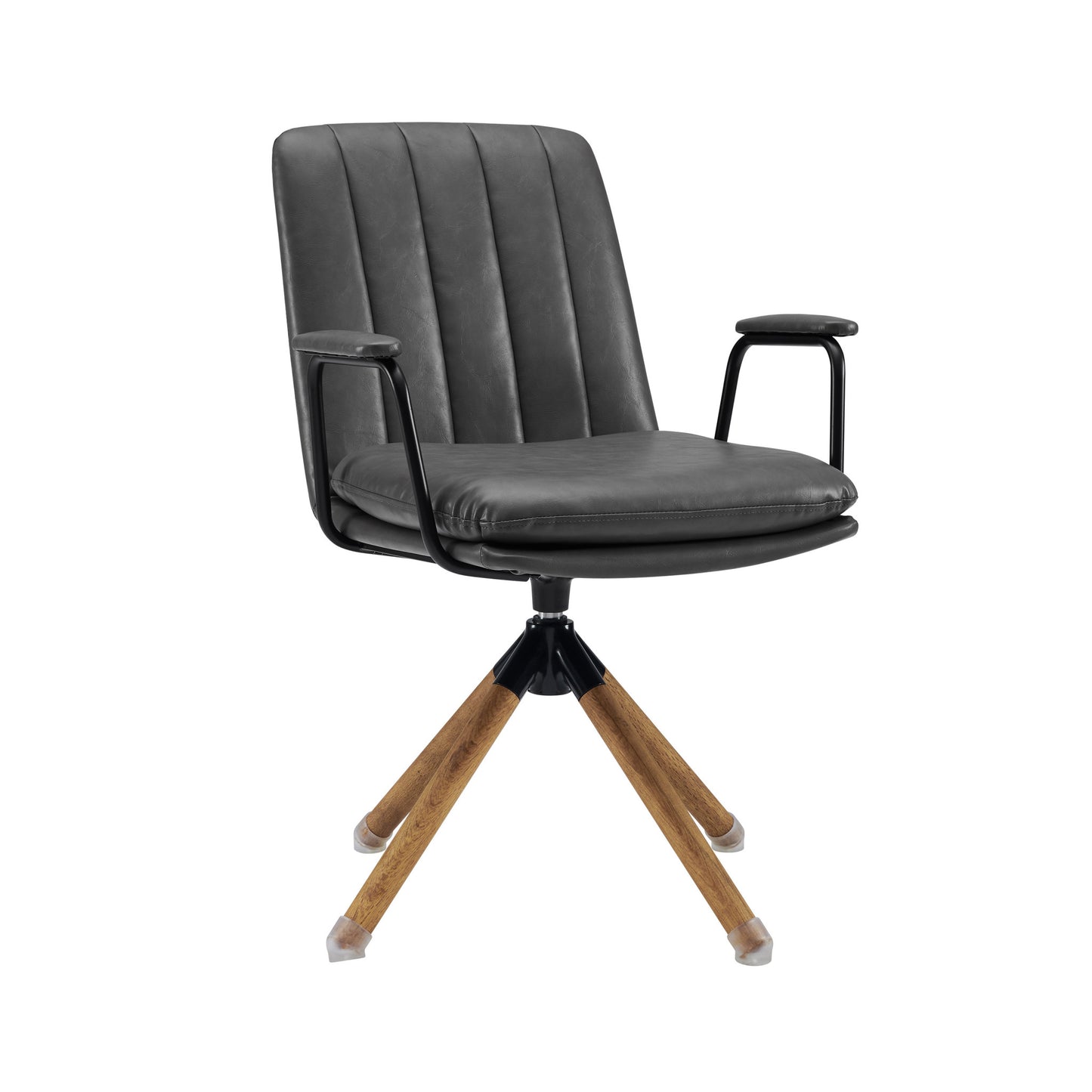 Gray And Natural Faux Leather Swivel Arm Chair By Homeroots | Accent Chairs | Modishstore - 6