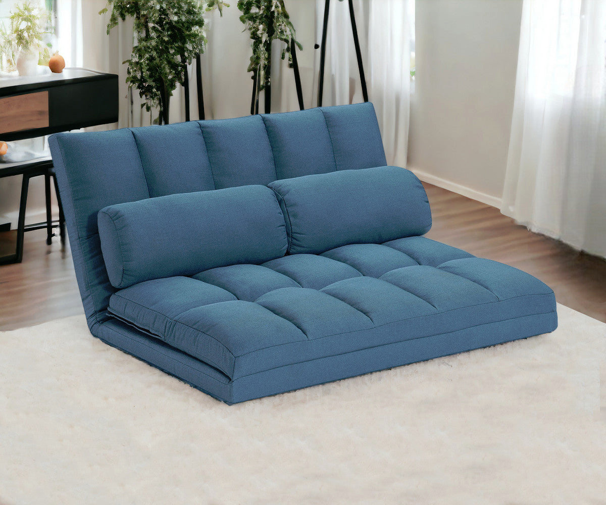 Blue Futon Convertible Sleeper Loveseat and Toss Pillows By Homeroots | Loveseats | Modishstore - 5