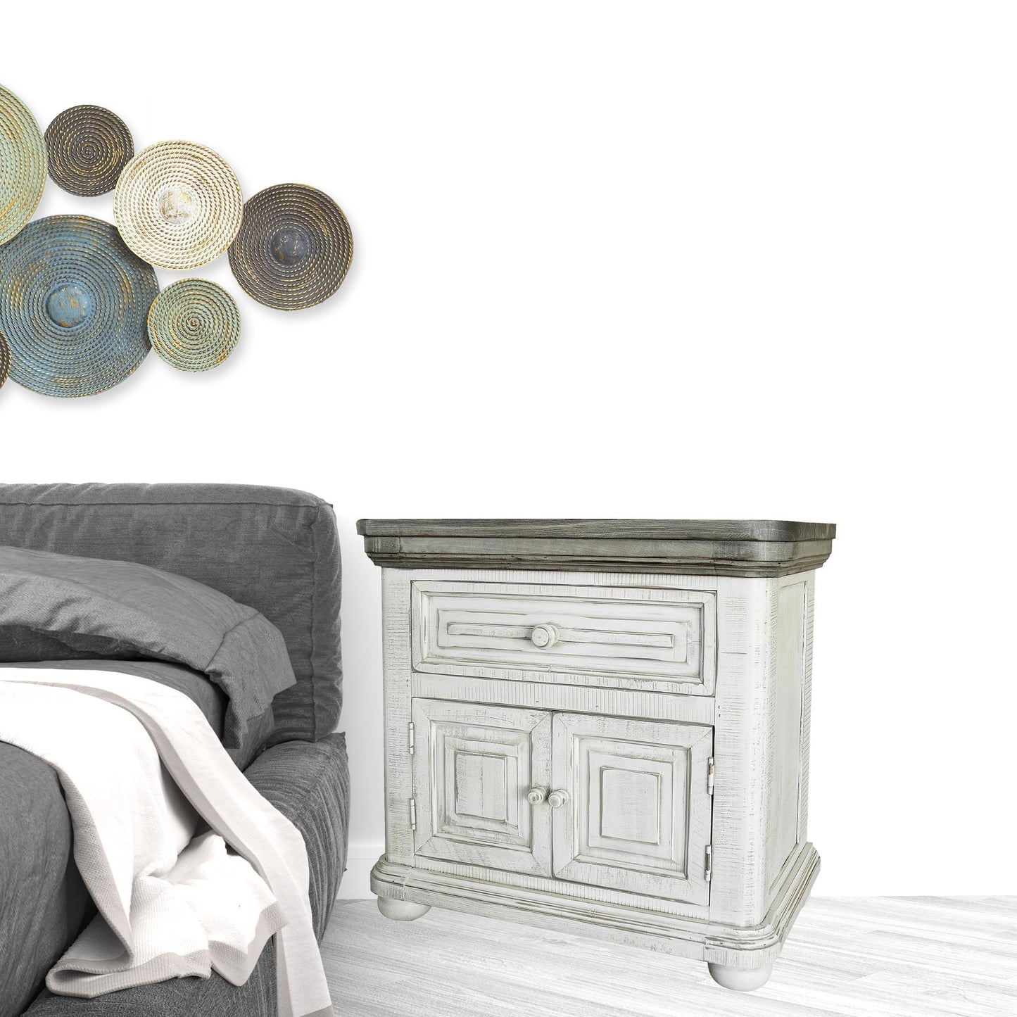 Ivory One Drawer Nightstand By Homeroots | Nightstands | Modishstore - 6