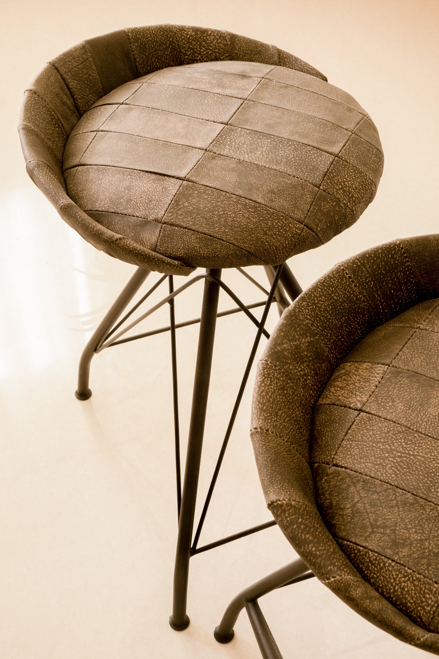 Brown and Black Leather and Iron Low Back Counter Height Swivel Bar Chair By Homeroots | Bar Stools | Modishstore - 8