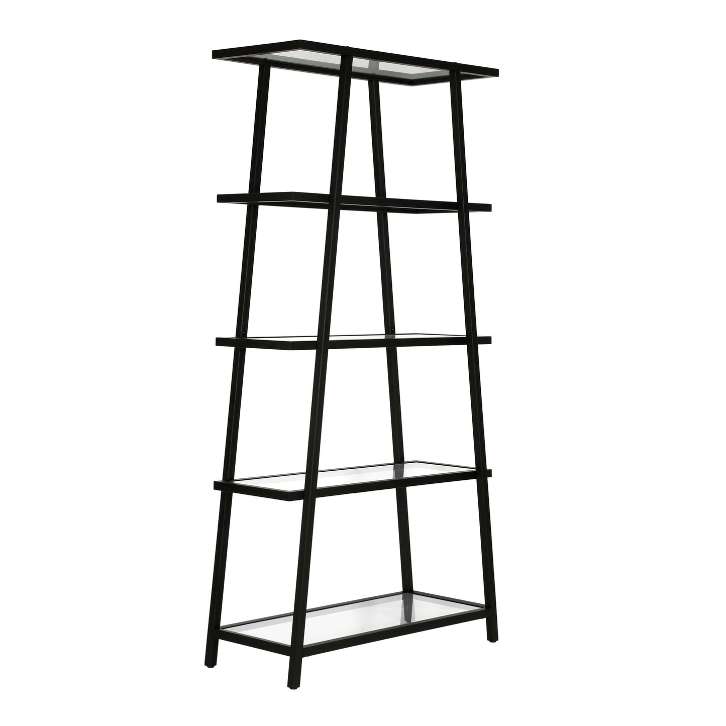 Black Metal and Glass Five Tier Etagere Bookcase By Homeroots | Bookcases | Modishstore - 5