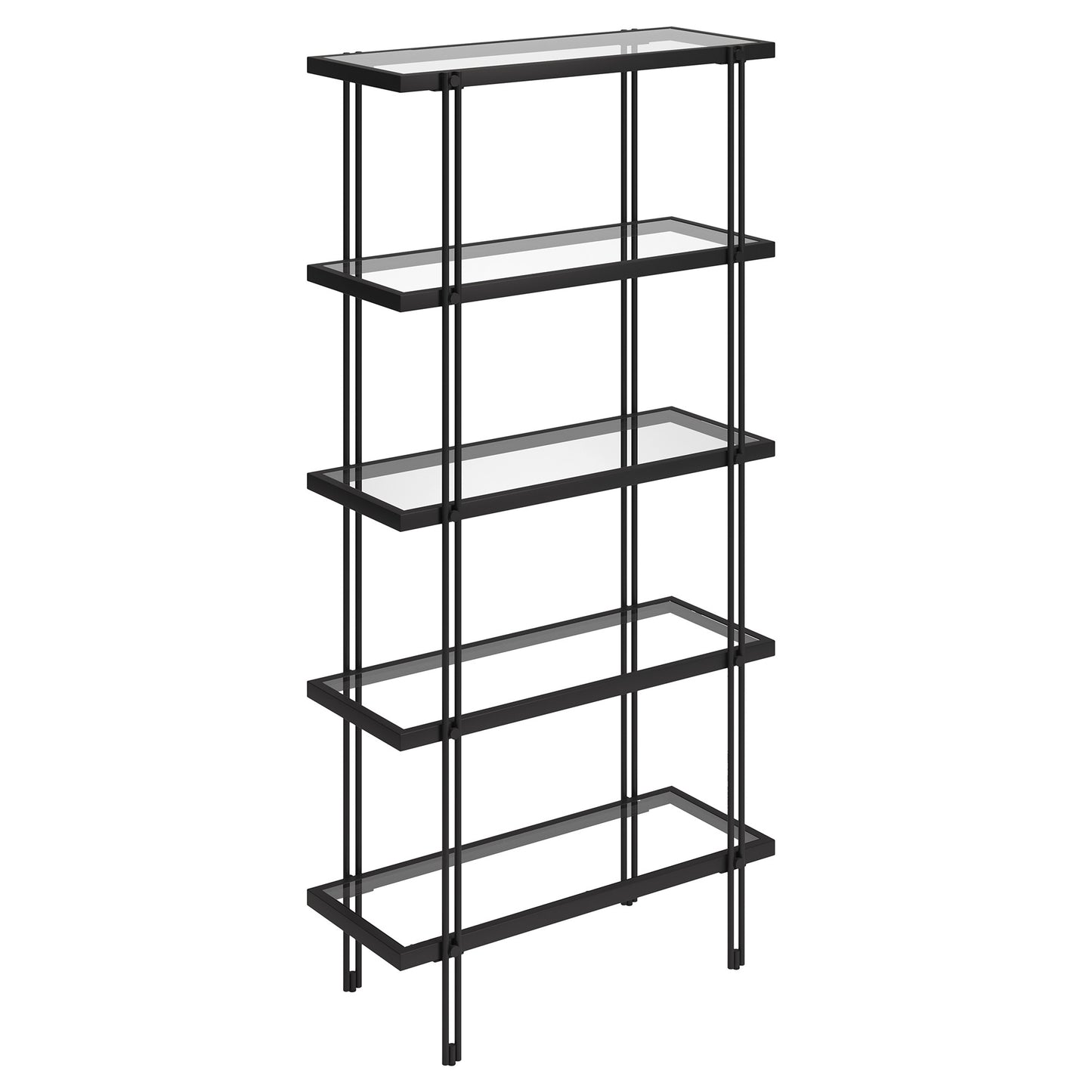 Black Metal And Glass Five Tier Standard Bookcase By Homeroots | Bookcases | Modishstore - 5