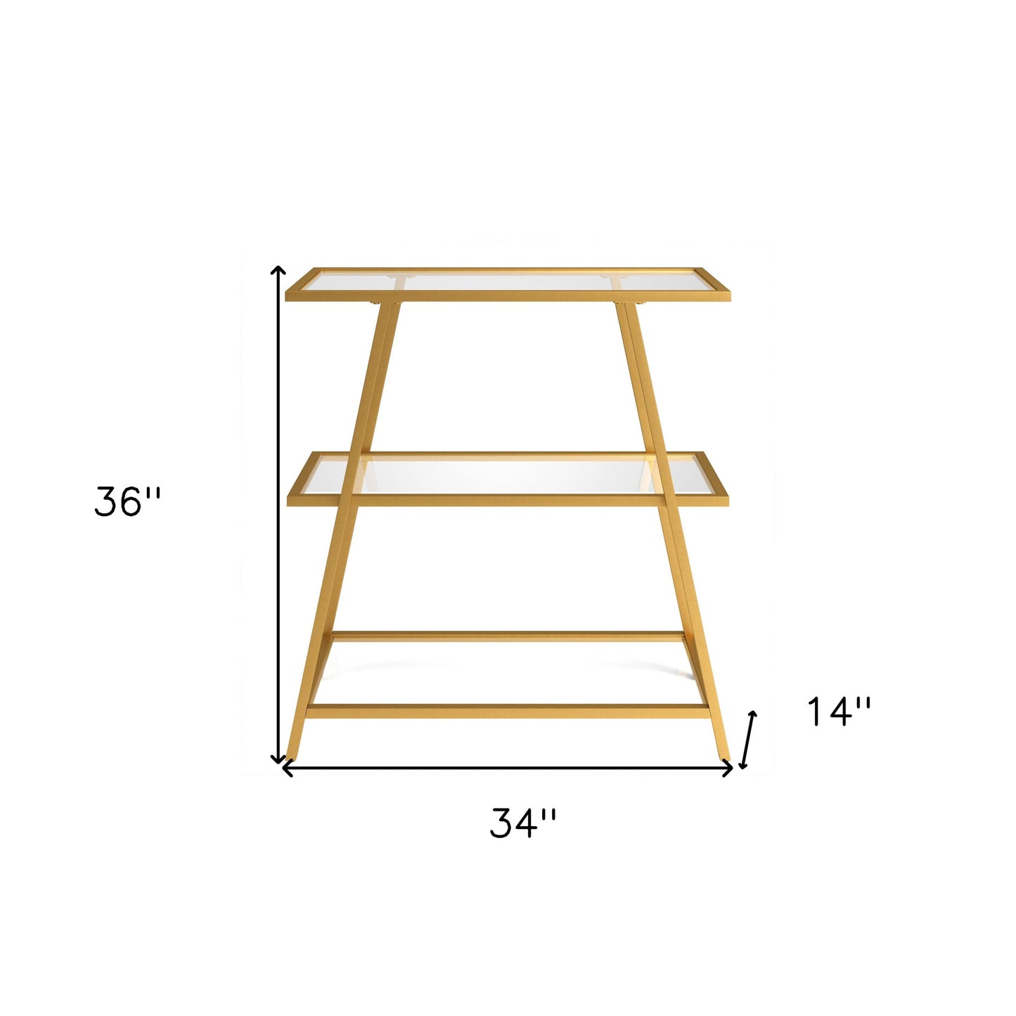 Gold Metal And Glass Three Tier Etagere Bookcase By Homeroots | Bookcases | Modishstore - 8