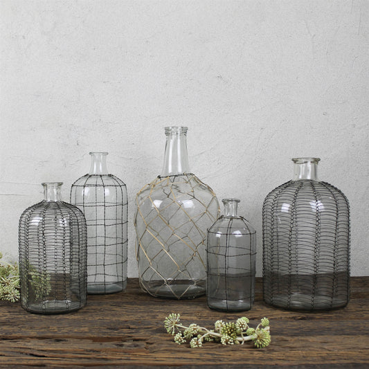 Conde Glass Bottle, Wire Grid - Small Set Of 4 By HomArt | Bottles & Jugs | Modishstore