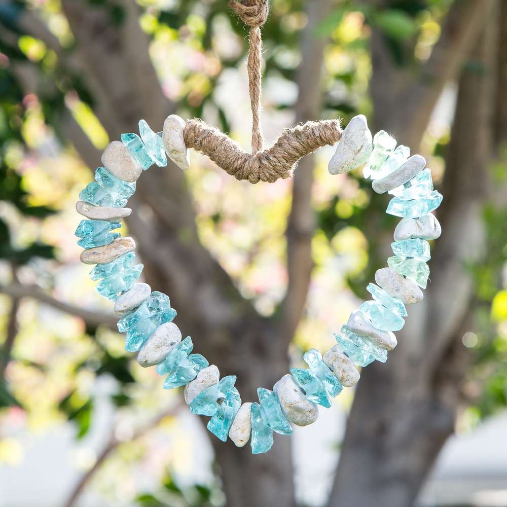 Glass & Stone Hanging Heart Set of 4 By Garden Age Supply
