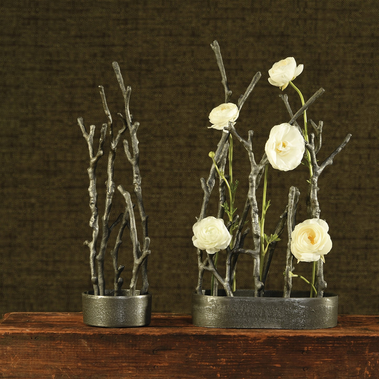 Sculptural Branch Vase, Metal - Oval - Nickle By HomArt | Vases | Modishstore - 5