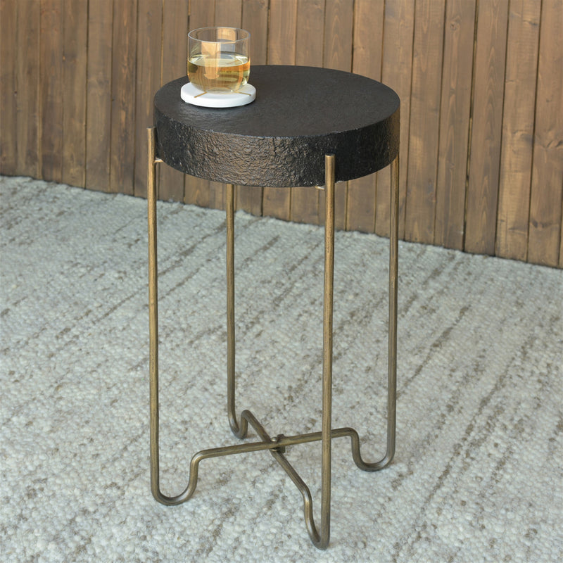 Echo Side Table, Brass & Black Stucco By HomArt | Side Tables | Modishstore - 1