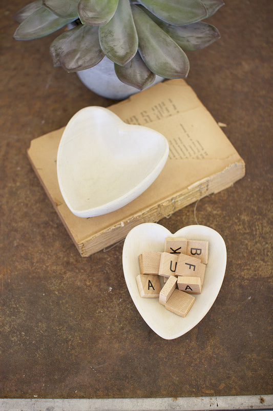 Hand-Carved Stone Heart Bowl - White (Min 2) By Kalalou | Decorative Bowls | Modishstore