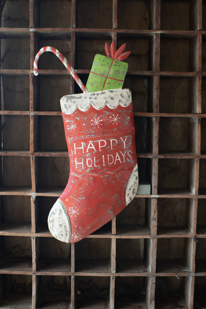 Hand Hammered Painted Holiday Stocking By Kalalou | Wall Art | Modishstore - 3