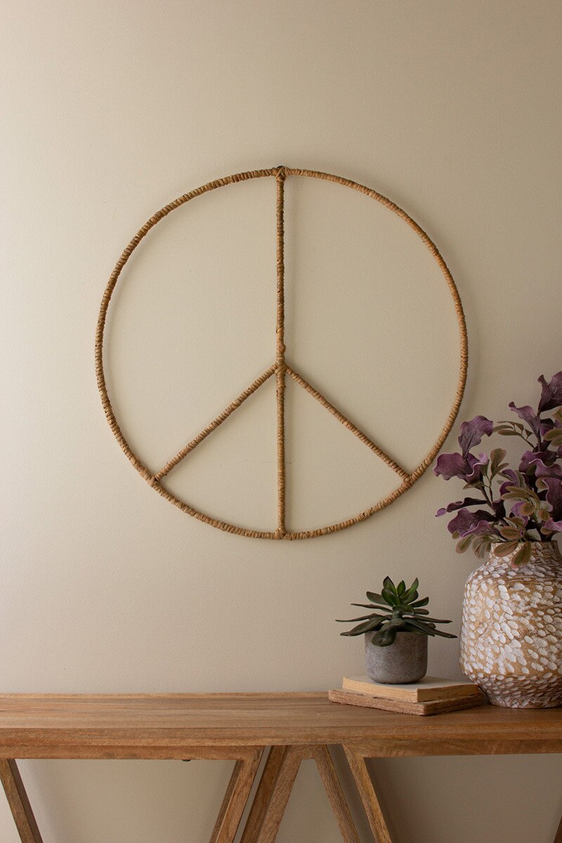 Seagrass And Iron Wall Hanging Peace Sign (Min 2) By Kalalou | Wall Art | Modishstore - 2