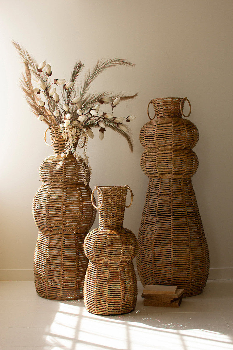 Woven Seagrass And Iron Floor Vases Set Of 3 By Kalalou | Vases | Modishstore