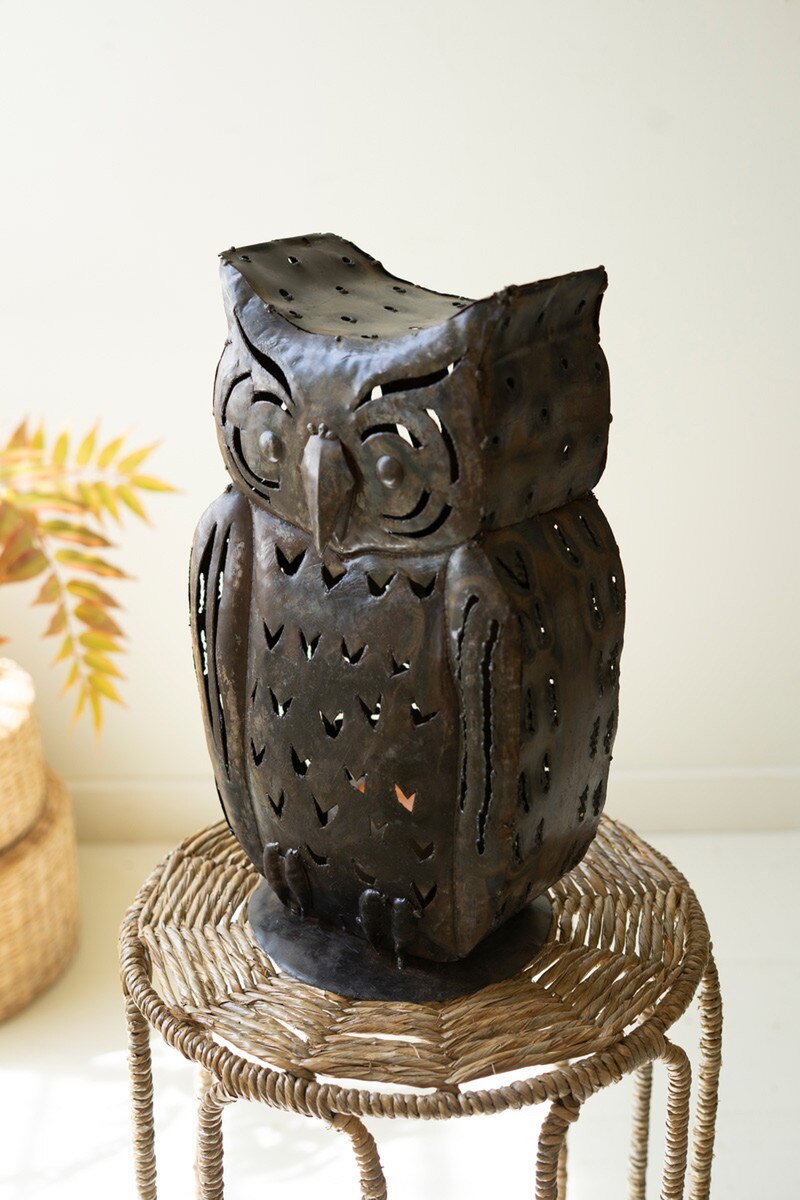 Rustic Iron Owl Luminary By Kalalou