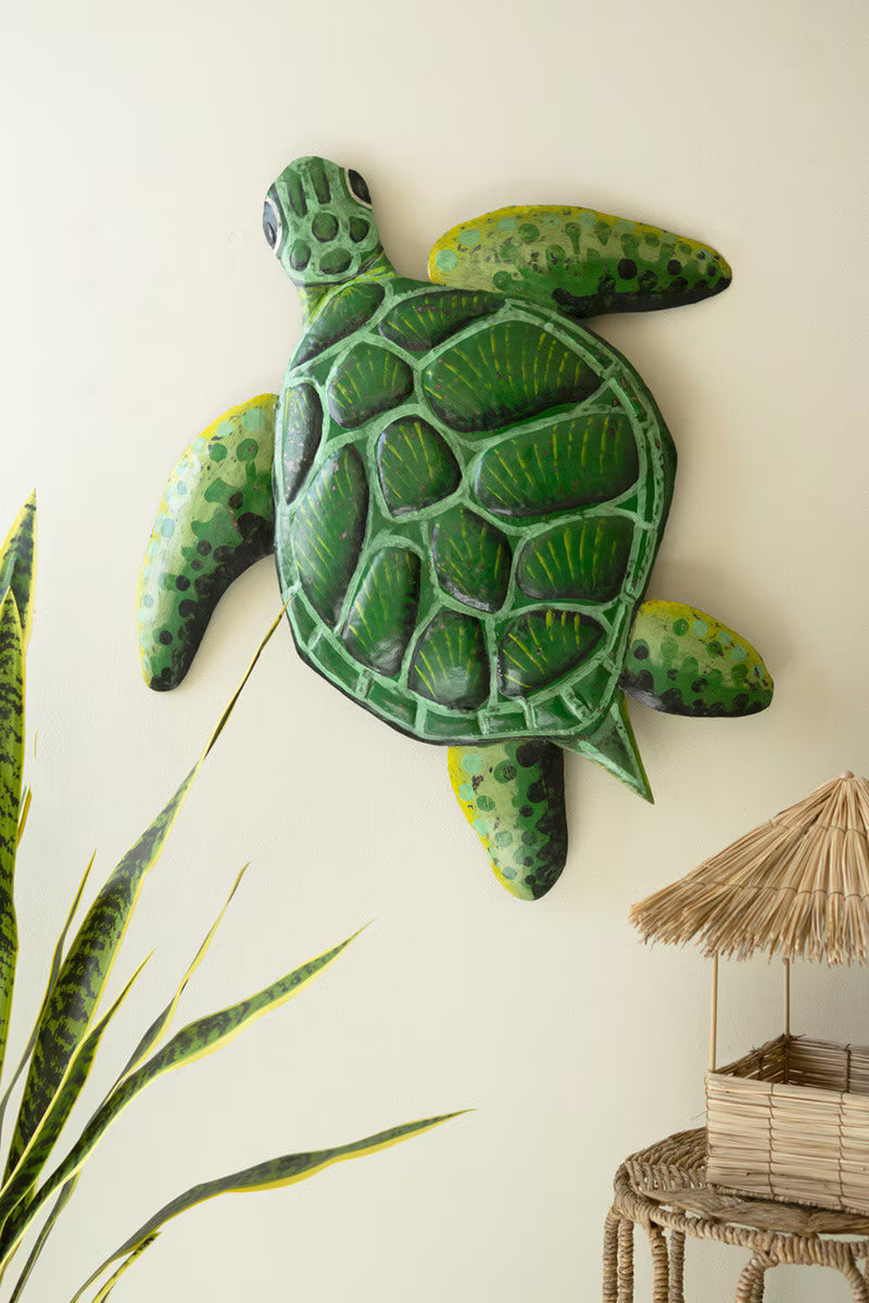 Hand Hammered Recycled Painted Metal Sea Turtle Wall Art By Kalalou