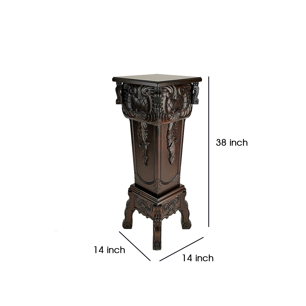 Elegantly Engraved Wooden Frame Pedestal Stand, Dark Brown By Benzara | Hooks & Racks | Modishstore - 5