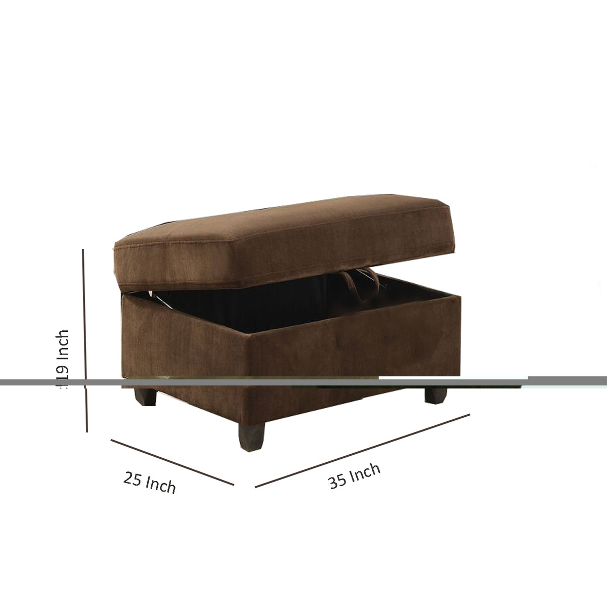 Fabric Upholstered Rectangular Ottoman with Hidden Storage, Brown By Benzara | Ottomans | Modishstore - 5