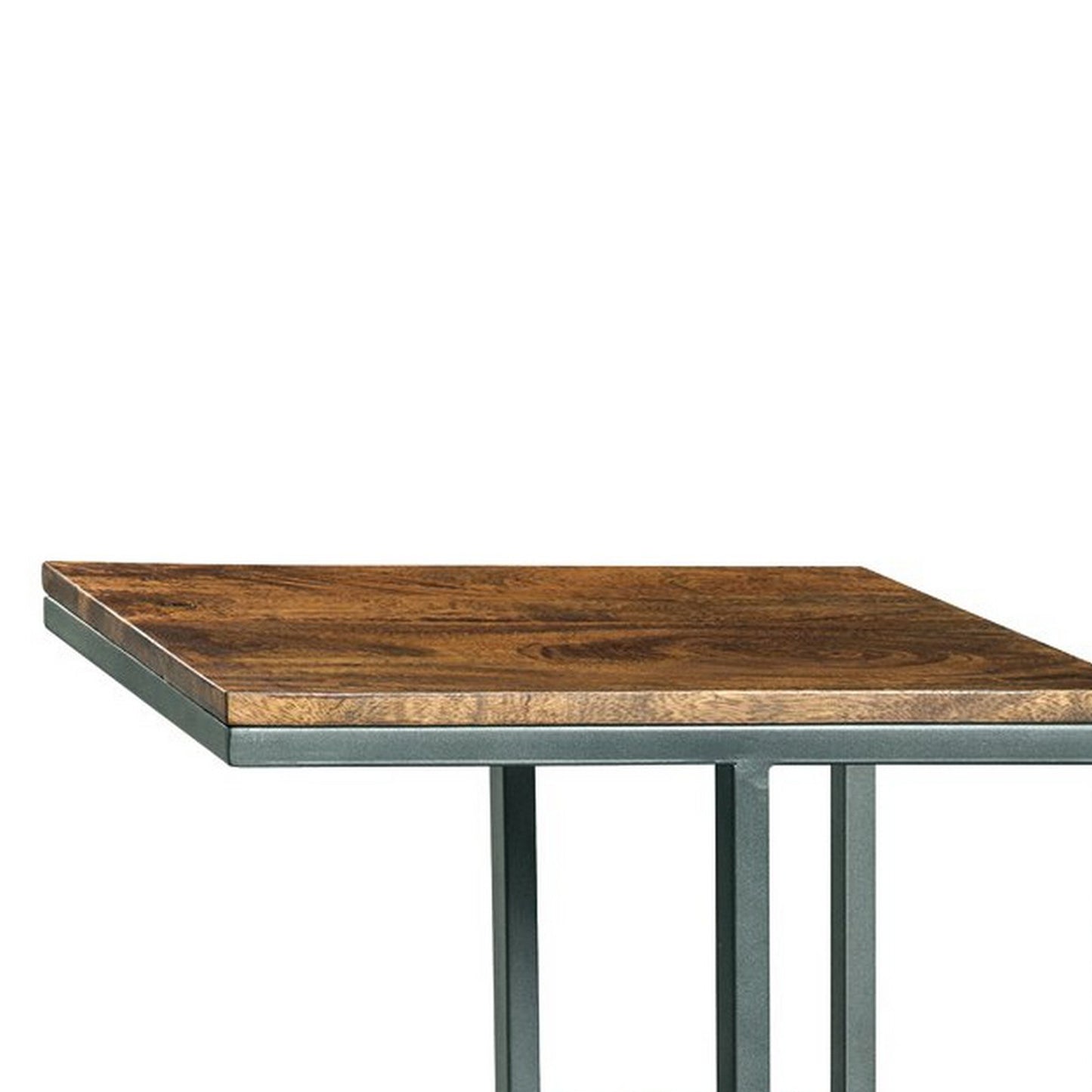 Wooden Top Accent Table with 1 Fixed Shelf and Metal Frame,Black and Brown By Benzara | Accent Tables | Modishstore - 5