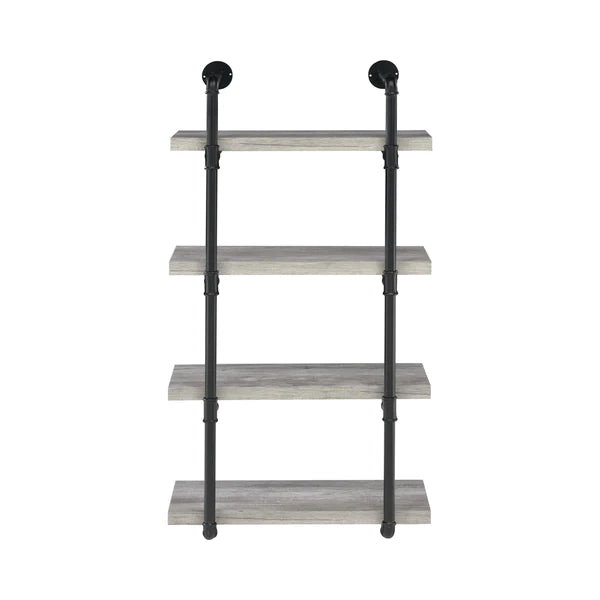24 Inches 4 Tier Wood and Metal Wall Shelf, Gray and Black By Benzara | Wall Shelf | Modishstore - 5