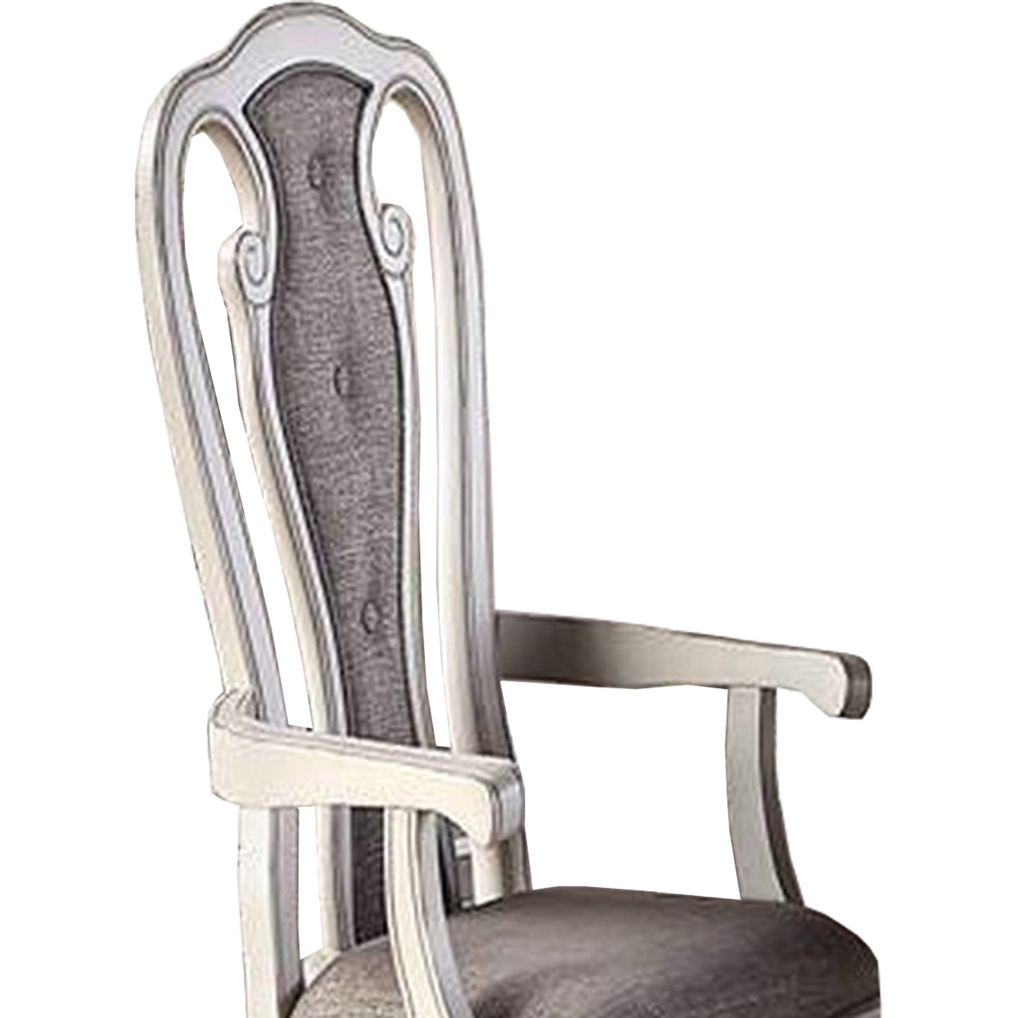 Wooden Arm Chair with Button Tufted Back, Set of 2, Cream and Gray By Benzara | Armchairs | Modishstore - 5