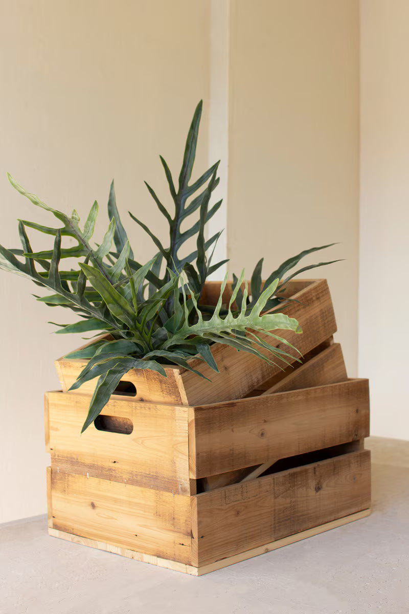Set Of Two Slatted Wooden Crates - Natural Finish (Min 2) By Kalalou