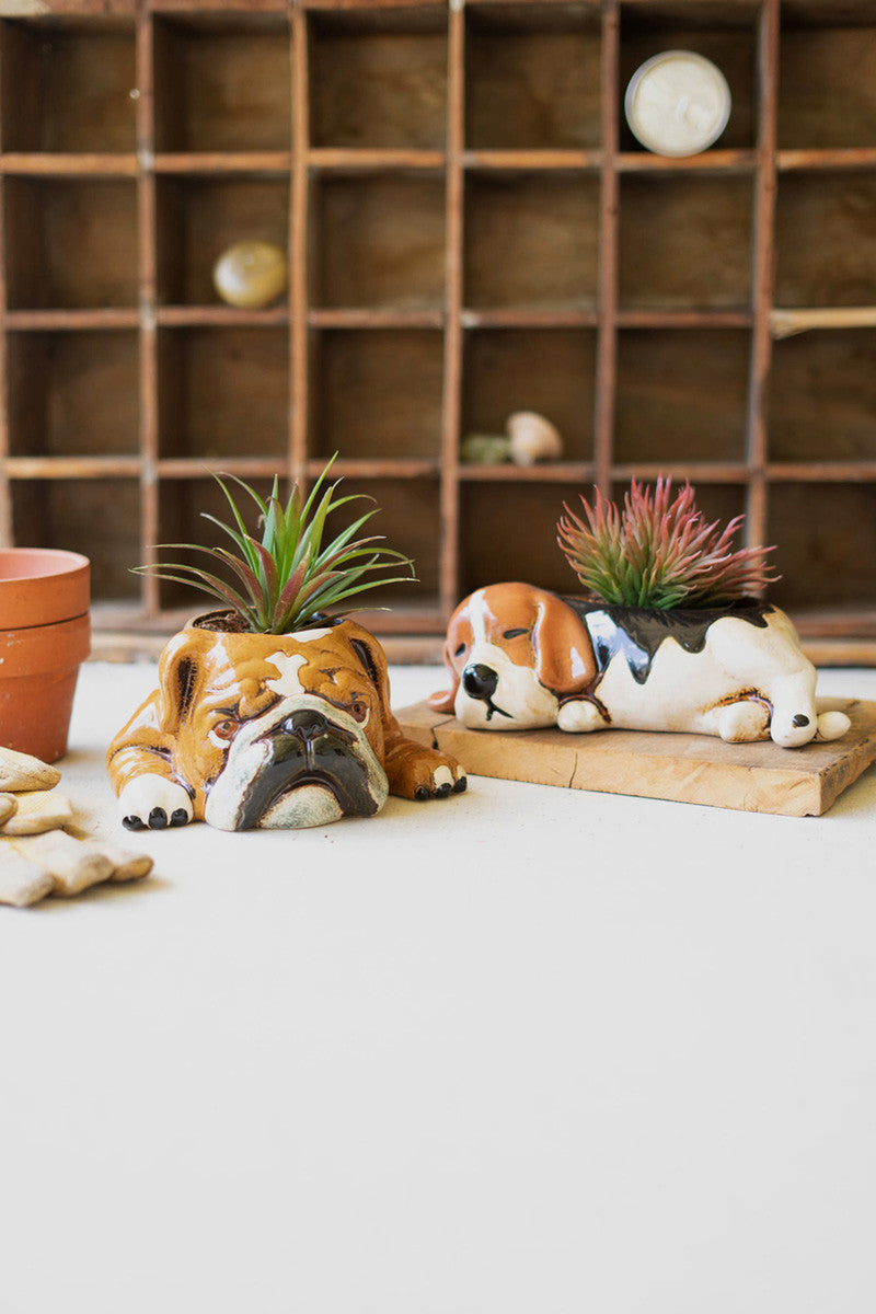 Ceramic Beagle Planter (Min 2) By Kalalou | Planters, Troughs & Cachepots | Modishstore - 2