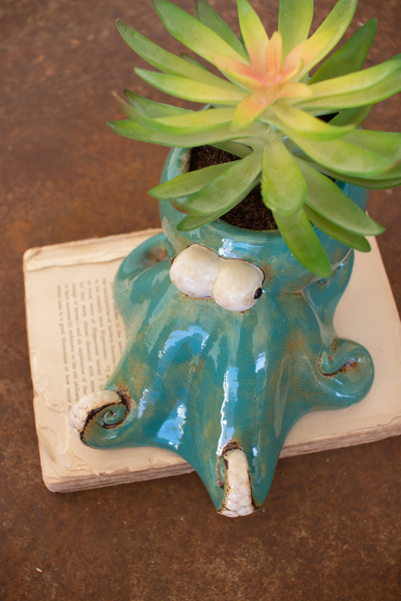 Ceramic Octopus Planter (Min 2) By Kalalou | Planters, Troughs & Cachepots | Modishstore - 3