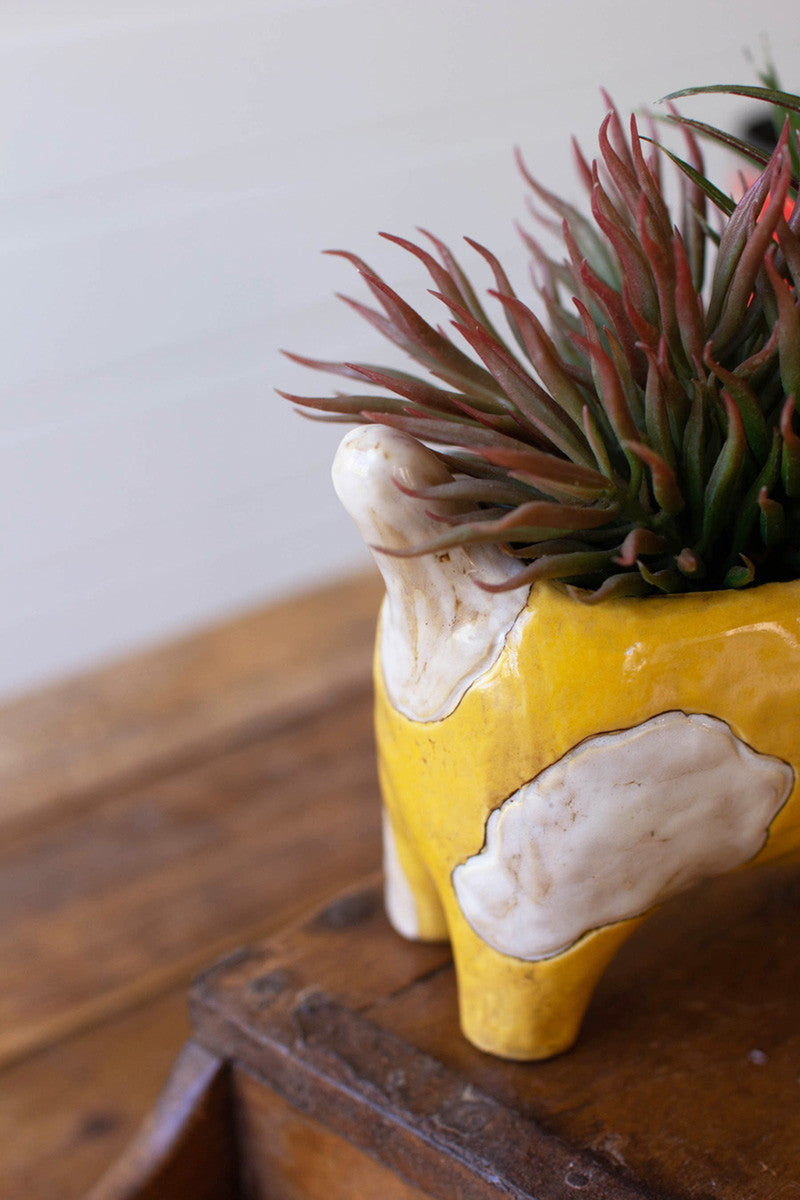 Ceramic Yellow And White Cat Planter (Min 2) By Kalalou | Planters, Troughs & Cachepots | Modishstore - 3