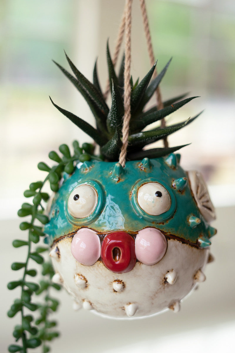 Ceramic Hanging Blowfish Planter (Min 2) By Kalalou | Ornaments | Modishstore - 4