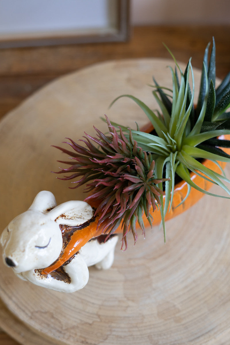 Ceramic Rabbit Pulling A Carrot Planter By Kalalou | Planters, Troughs & Cachepots | Modishstore - 2