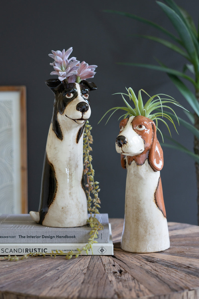 Set Of Two Ceramic Dog Planters By Kalalou | Planters, Troughs & Cachepots | Modishstore - 3