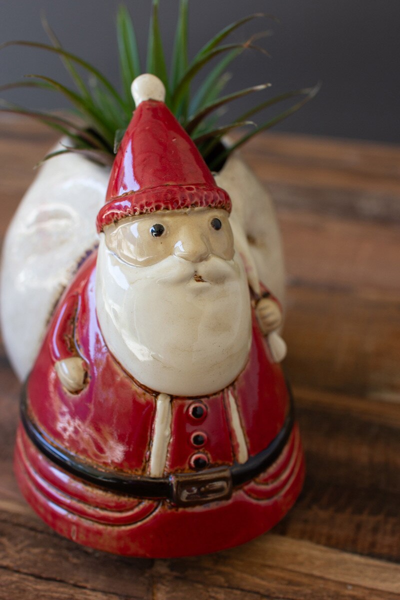 Ceramic Santa With Toy Sack Planter (Min 2) By Kalalou | Planters, Troughs & Cachepots | Modishstore - 3