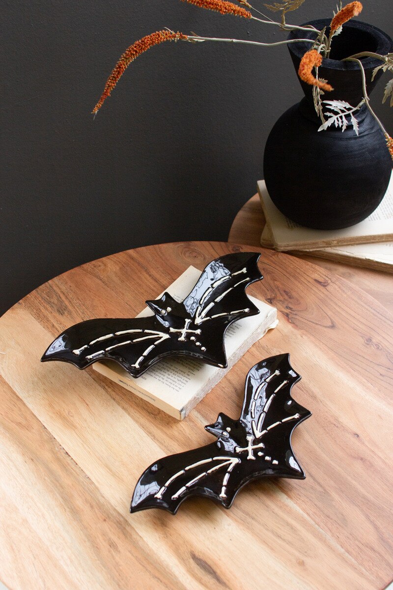 Set Of Two Nesting Ceramic Bat Serving Platter (Min 2) By Kalalou | Trays | Modishstore - 5