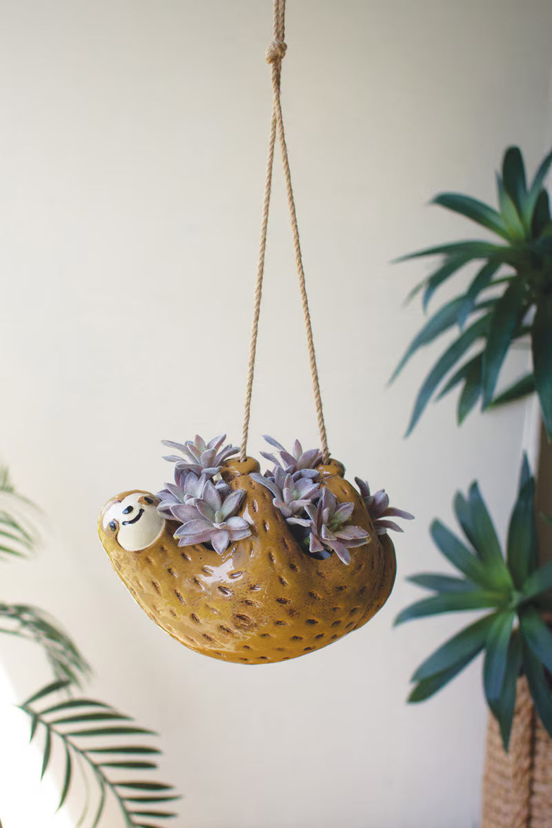 hanging sloth planter Kalalou 16.5 in. Ceramic Hanging Sloth Planter Brown & Multi Color