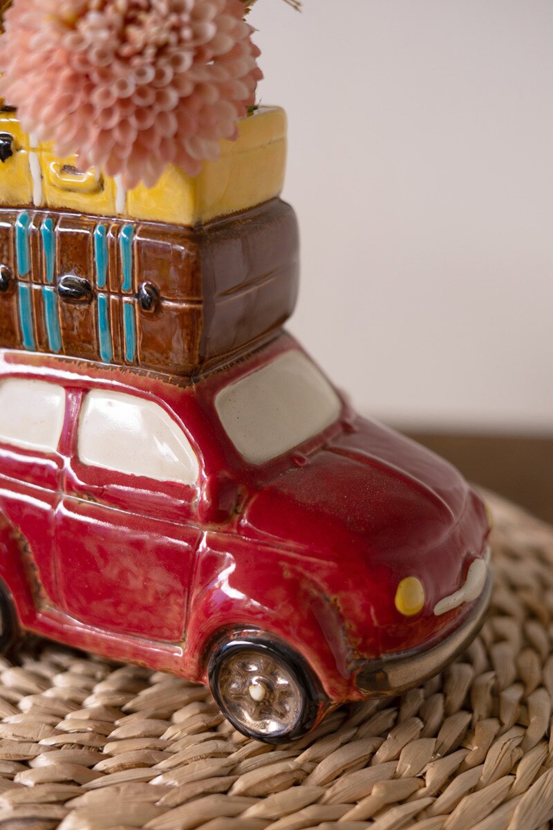 Red Ceramic Car With Luggage Planter (Min 2) By Kalalou