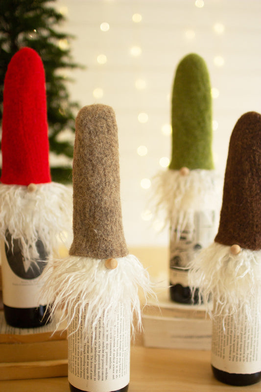 Set Of Four Felt Santa Wine Toppers W Wispy Beards (Min 2) By Kalalou | Wine & Bar Accessories | Modishstore