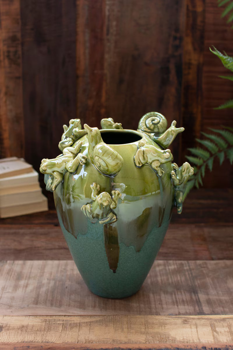 Ceramic Frogs And Snails Vase By Kalalou