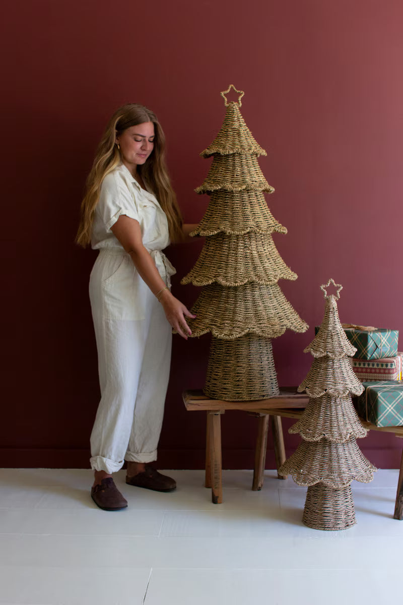 Set Of Two Woven Vine Christmas Trees By Kalalou