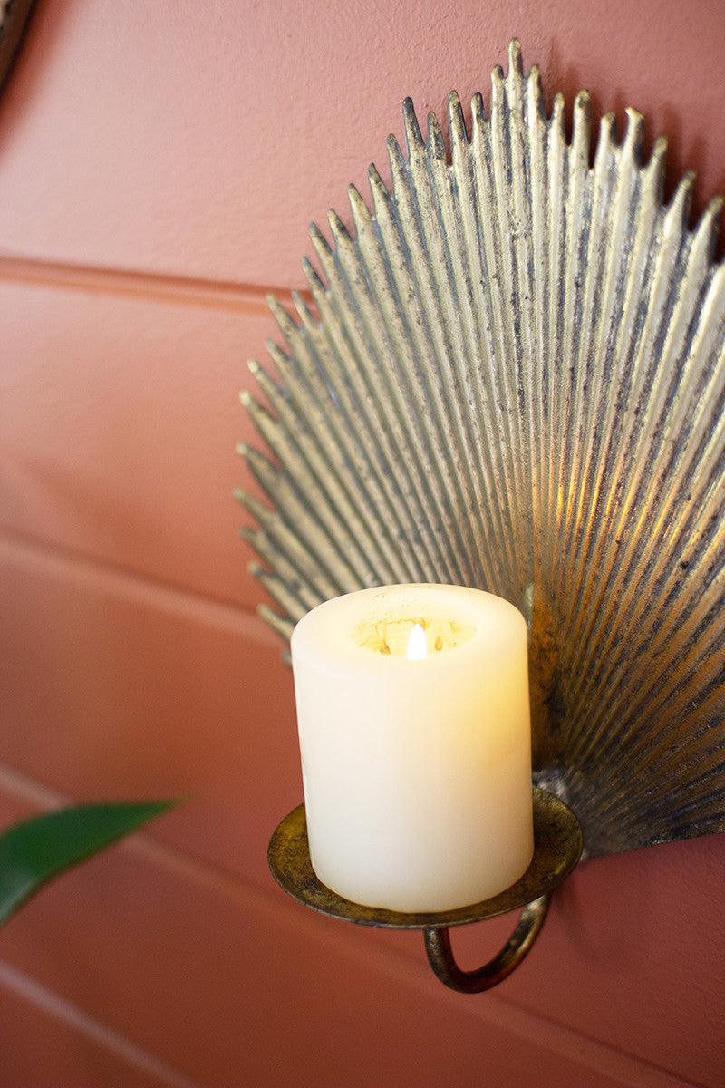 Antique Brass Palm Leaf Candle Sconce (Min 2) By Kalalou | Wall Decor | Modishstore - 3