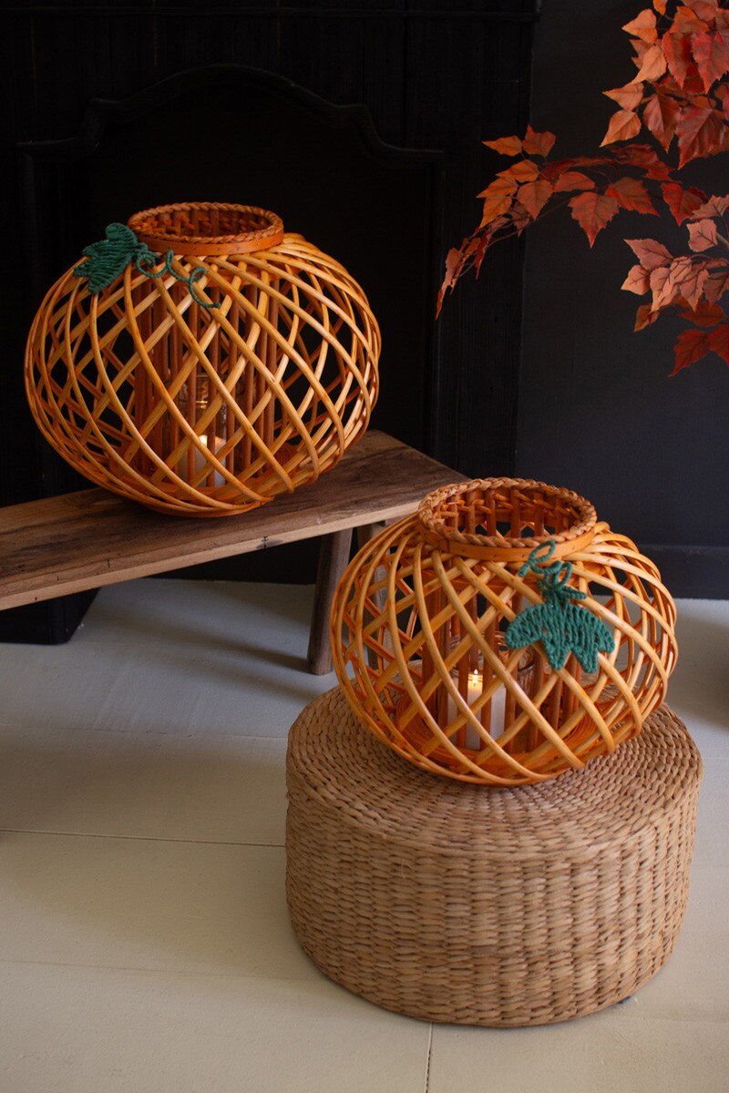 Set Of Two Willow Pumpkin Lanterns By Kalalou