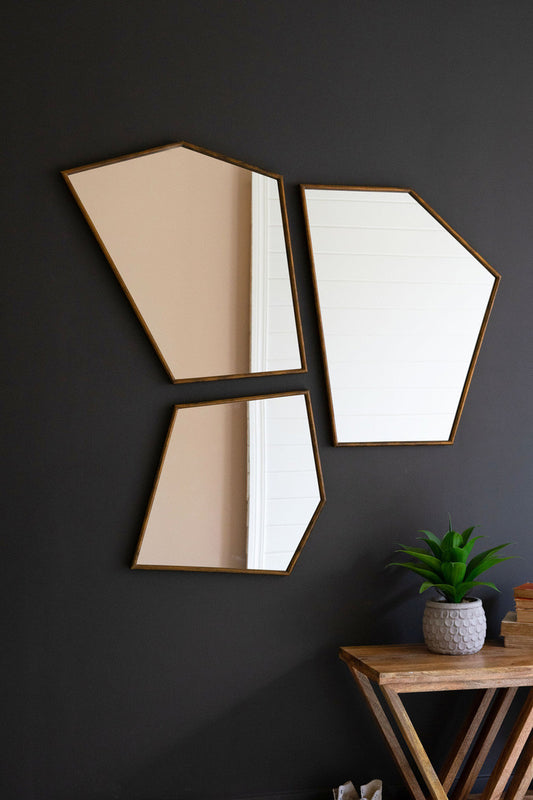 Antique Brass Framed Geometric Mirrors Set Of 3 By Kalalou | Mirrors | Modishstore