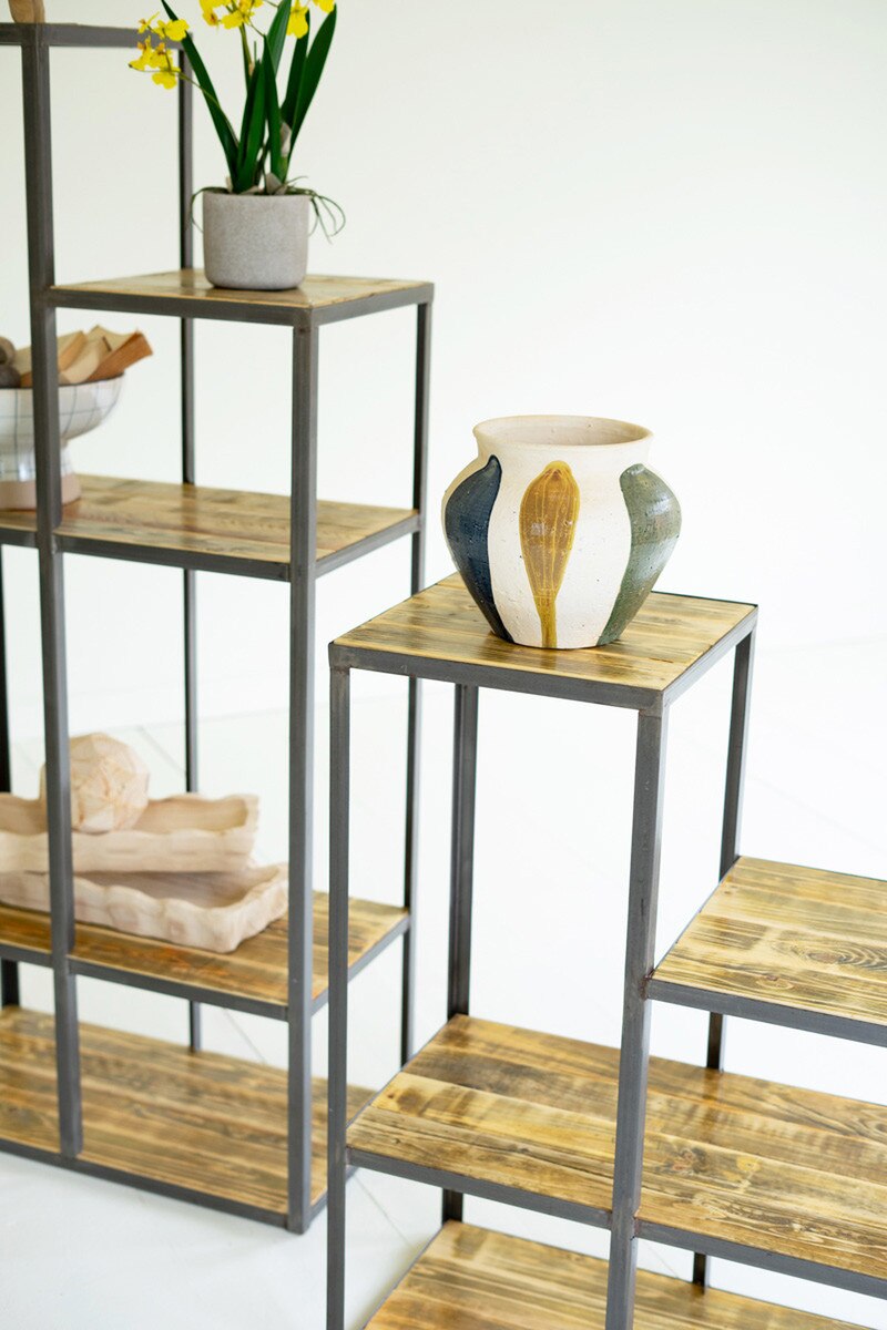 Set Of Two Iron And Wood Stair Step Display Shelves By Kalalou | Shelves & Shelving Units | Modishstore - 8