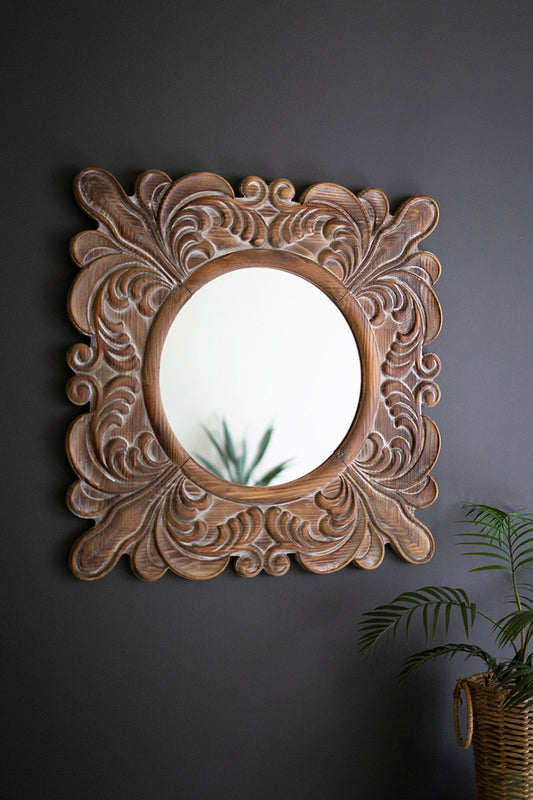 Carved Fleur De Lis Framed Mirror By Kalalou | Mirrors | Modishstore