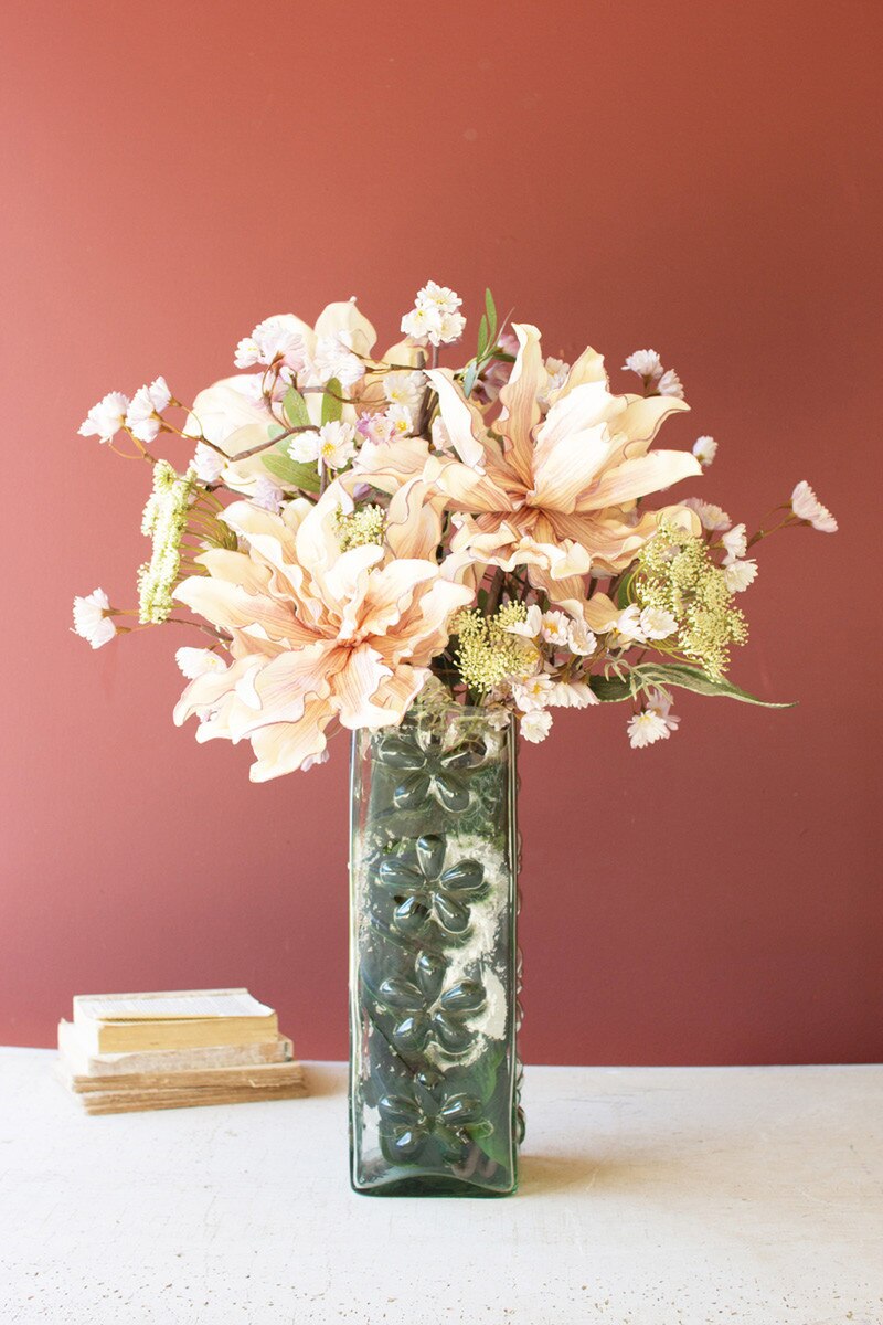 Square Glass Vase With Embossed Flowers (Min 2) By Kalalou | Vases | Modishstore - 6