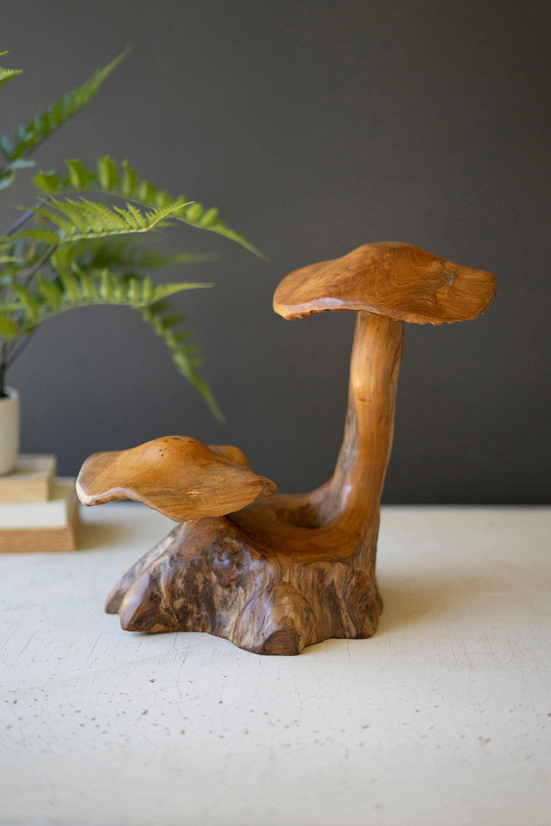 Double Teak Mushroom Sculpture By Kalalou | Sculptures | Modishstore - 2