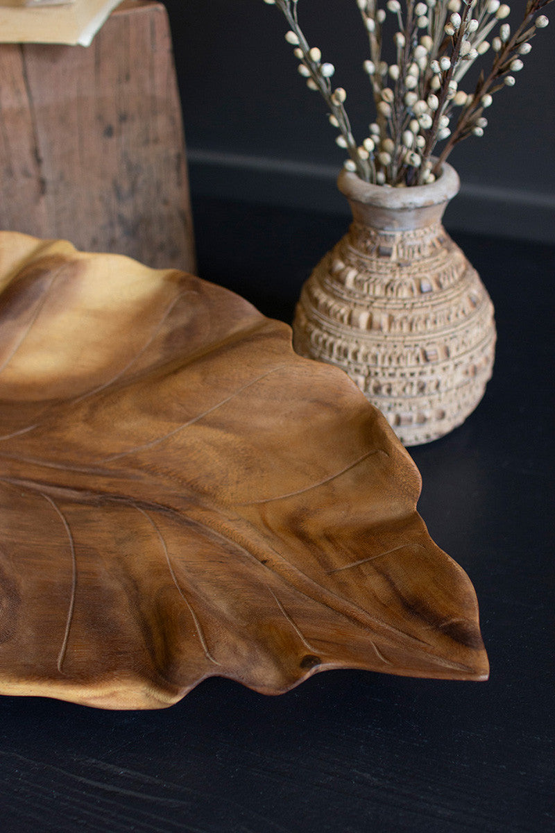 Wooden Teak Leaf Tray By Kalalou | Trays | Modishstore - 2