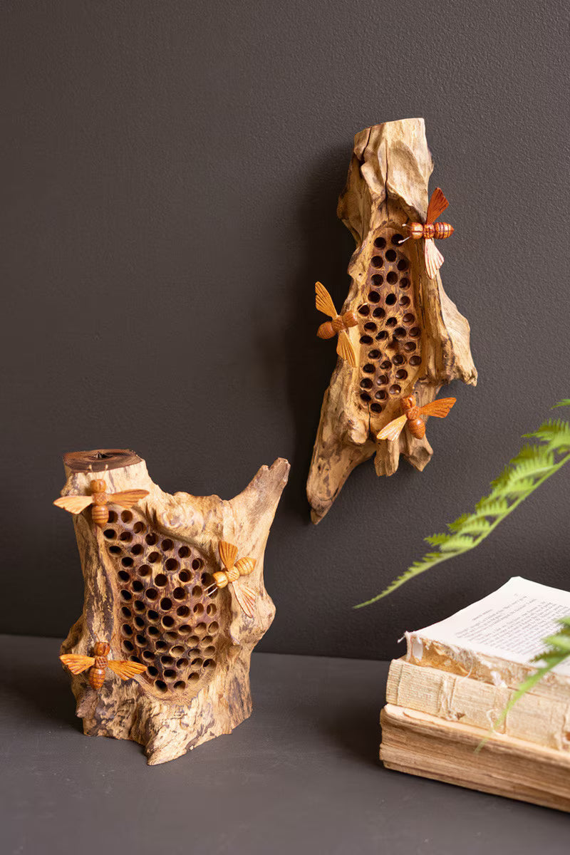 Repurposed Wood And Hand Carved Bees Wall Hanging By Kalalou
