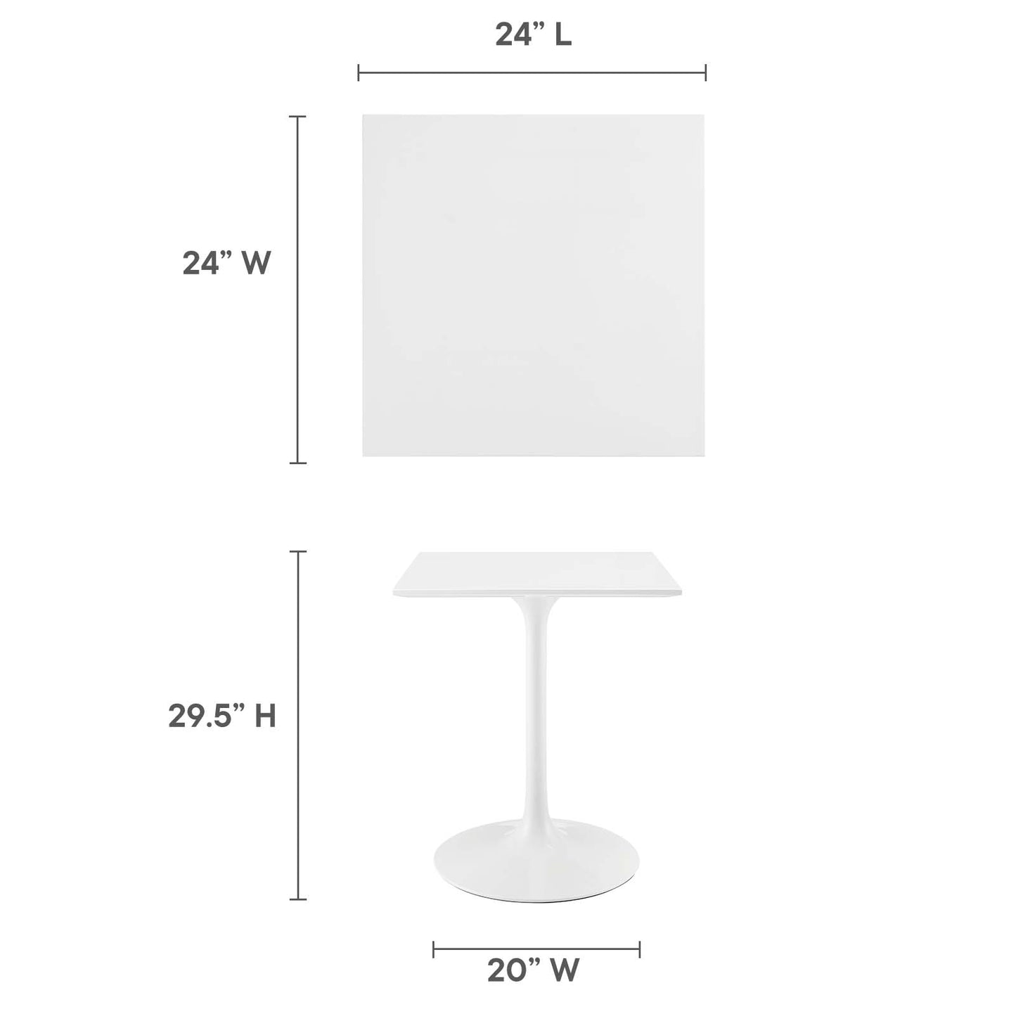 Modway Lippa 24" Square Wood Top Dining Table - White - EEI-1122 | Dining Tables | Modishstore - 11
