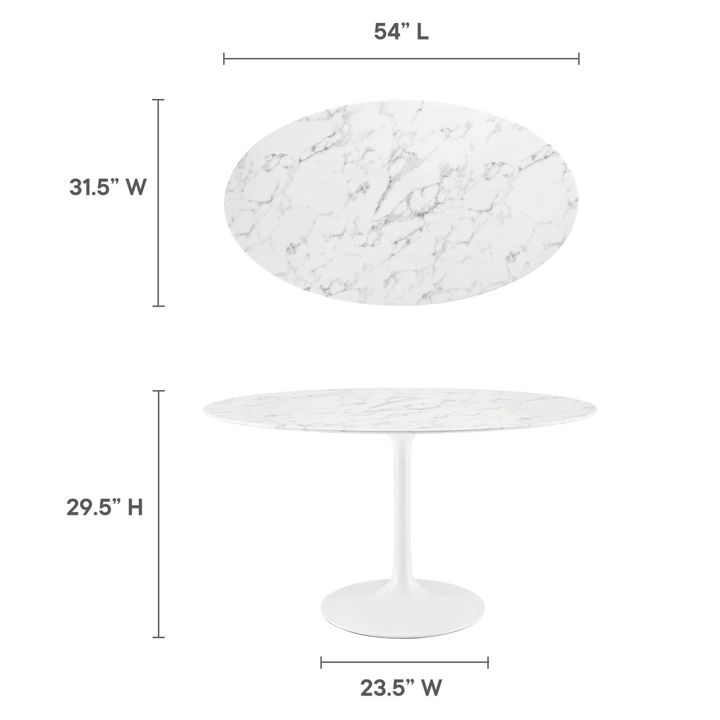 Modway Lippa 54" Oval Artificial Marble Dining Table - White - EEI-1134