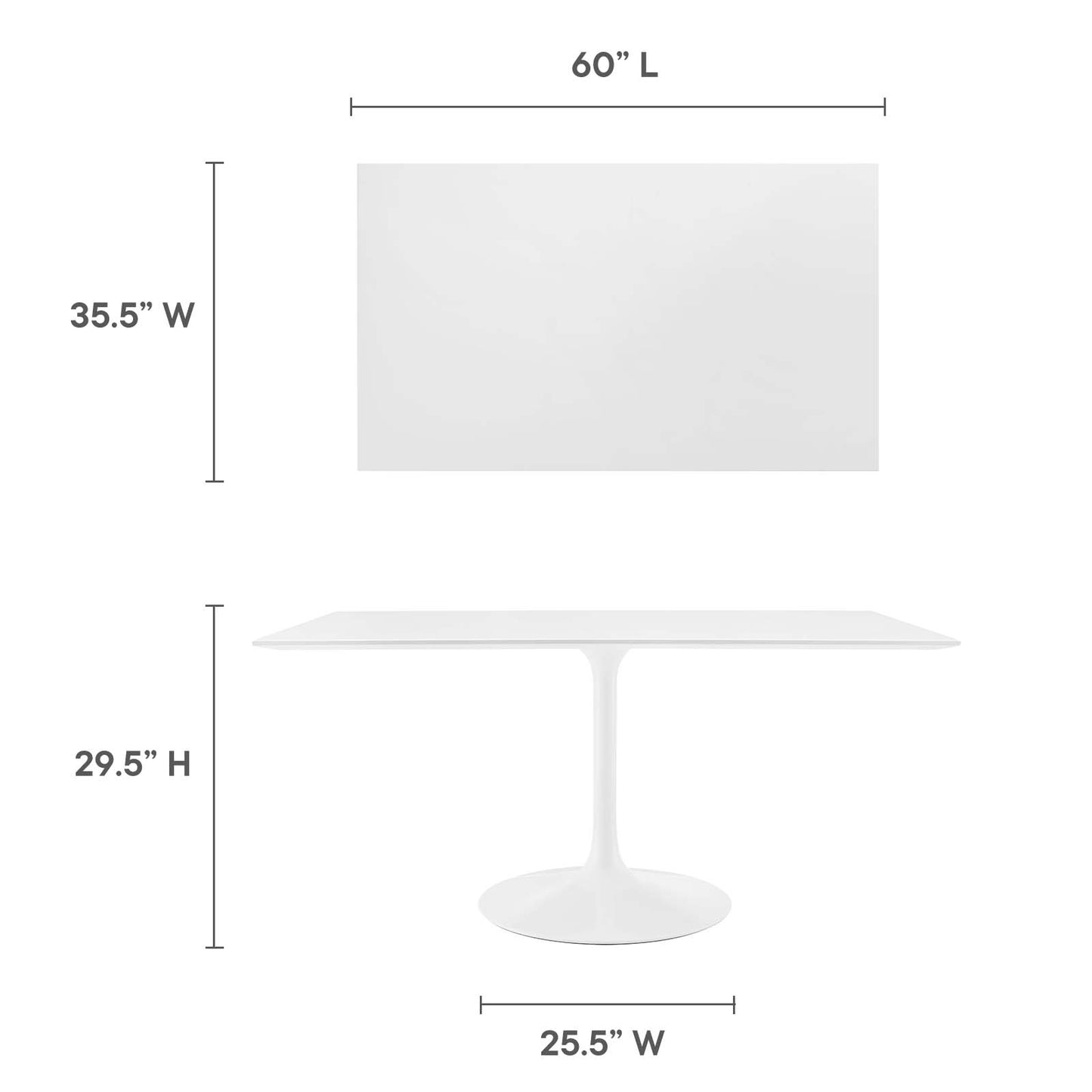Modway Lippa 60" Rectangle Wood Top Dining Table in White - EEI-1656 | Dining Tables | Modishstore - 11