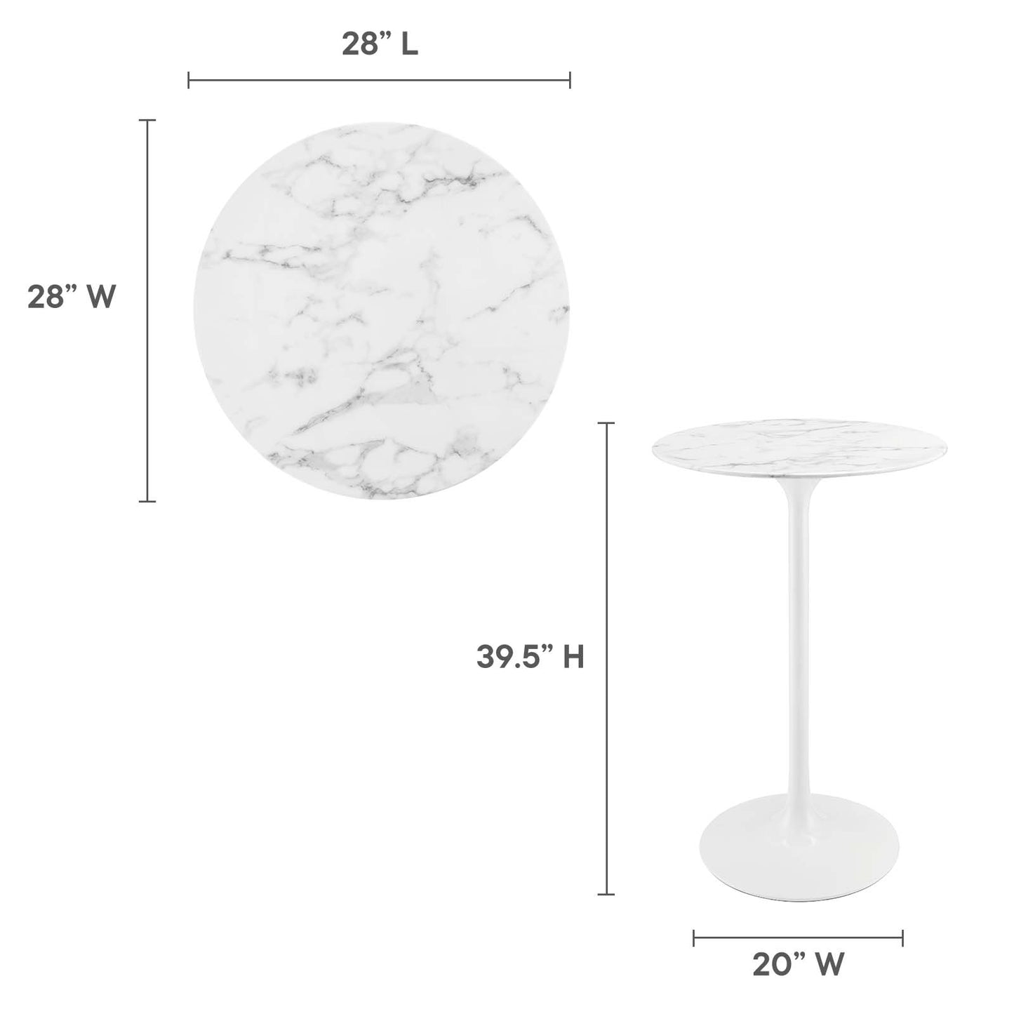 Modway Lippa 28" Artificial Marble Bar Table in White - EEI-1827 | Bar Tables | Modishstore - 11
